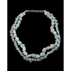 MSCO 925 Sterling Silver Natural Stone Glass Bead Double Layered Necklace 18.5"
